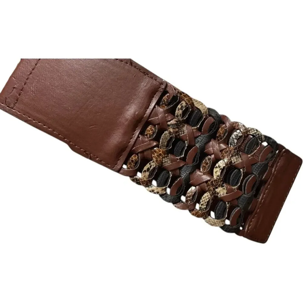 Brown Woven Stretch  Fashion Statement Belt Sz M/L